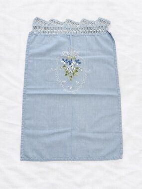 Light Blue Embroidered Crochet-Trim Table Runner